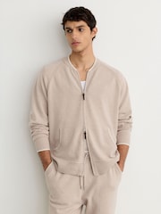 Reiss Oatmeal Winchester Merino Wool Zip-Through Bomber Cardigan - Image 1 of 7