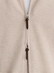 Reiss Oatmeal Winchester Merino Wool Zip-Through Bomber Cardigan - Image 3 of 7
