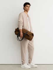 Reiss Oatmeal Winchester Merino Wool Zip-Through Bomber Cardigan - Image 4 of 7