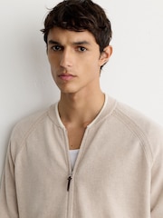 Reiss Oatmeal Winchester Merino Wool Zip-Through Bomber Cardigan - Image 6 of 7