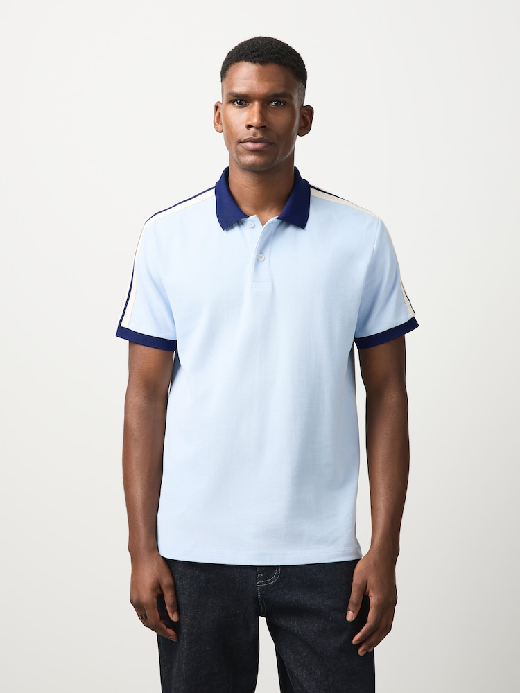 Blue Overarm Stripe Pique Polo Shirt - Image 1 of 9 Blue Overarm Stripe Pique Polo Shirt - Image 1 of 9