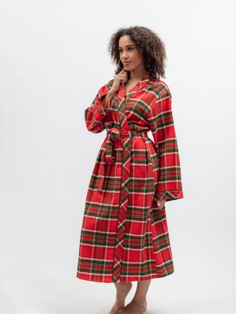Cyberjammies Red Brushed Check Long Dressing Gown - Image 2 of 4 Cyberjammies Red Brushed Check Long Dressing Gown - Image 2 of 4
