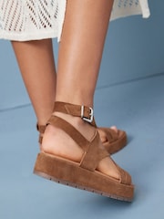 Tan Brown Forever Comfort® Leather Strappy Flatform Sandals - Image 3 of 9