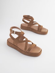 Tan Brown Forever Comfort® Leather Strappy Flatform Sandals - Image 5 of 9