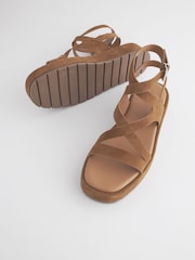 Tan Brown Forever Comfort® Leather Strappy Flatform Sandals - Image 6 of 9
