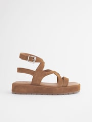 Tan Brown Forever Comfort® Leather Strappy Flatform Sandals - Image 7 of 9