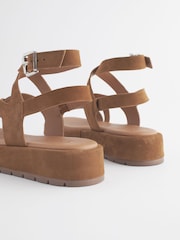 Tan Brown Forever Comfort® Leather Strappy Flatform Sandals - Image 8 of 9