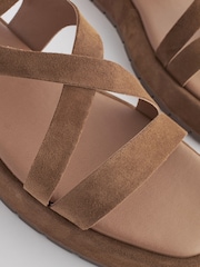 Tan Brown Forever Comfort® Leather Strappy Flatform Sandals - Image 9 of 9