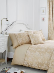 Serene Gold Jasmine Floral Jacquard Duvet Cover And Pillowcase Set - Image 1 of 1