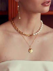 Ottoman Hands Gold Tone Moon Face Pendant Necklace - Image 1 of 6