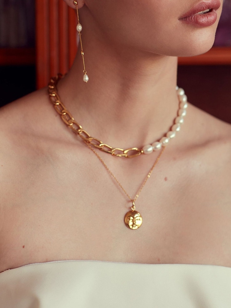 Ottoman Hands Gold Tone Moon Face Pendant Necklace - Image 1 of 6 Ottoman Hands Gold Tone Moon Face Pendant Necklace - Image 1 of 6