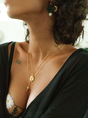 Ottoman Hands Gold Tone Moon Face Pendant Necklace - Image 2 of 6