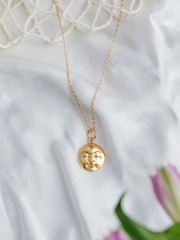 Ottoman Hands Gold Tone Moon Face Pendant Necklace - Image 4 of 6