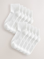 White Cushion Sole Ribbed Sport Cropped Ankle Socks 10 Pack With Arch Support - Image 1 of 13