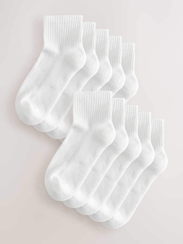 White Cushion Sole Ribbed Sport Cropped Ankle Socks 10 Pack With Arch Support - Image 1 of 13