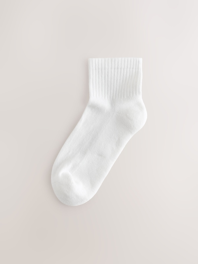 White Cushion Sole Ribbed Sport Cropped Ankle Socks 10 Pack With Arch Support - Image 2 of 13