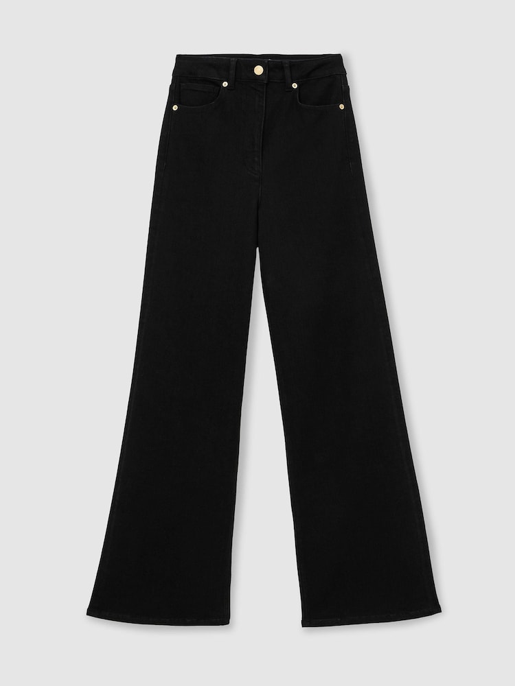 Reiss Black Jas Cotton-Modal Wide-Leg Jeans - Image 2 of 9 Reiss Black Jas Cotton-Modal Wide-Leg Jeans - Image 2 of 9