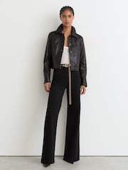 Reiss Black Jas Petite Cotton-Modal Wide-Leg Jeans - Image 1 of 7