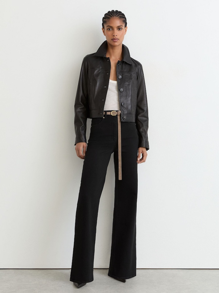 Reiss Black Jas Petite Cotton-Modal Wide-Leg Jeans - Image 1 of 7 Reiss Black Jas Petite Cotton-Modal Wide-Leg Jeans - Image 1 of 7