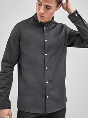 Charcoal Grey Slim Long Sleeve Stretch Oxford Shirt - Image 1 of 4