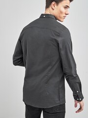 Charcoal Grey Slim Long Sleeve Stretch Oxford Shirt - Image 2 of 4