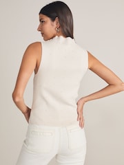Ecru Cream Gem Knitted High Neck Tank Vest - Image 3 of 6