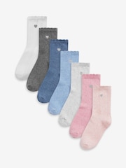 Multi 7 Pack Cotton Rich Heart Embroidered Ankle Socks - Image 1 of 9