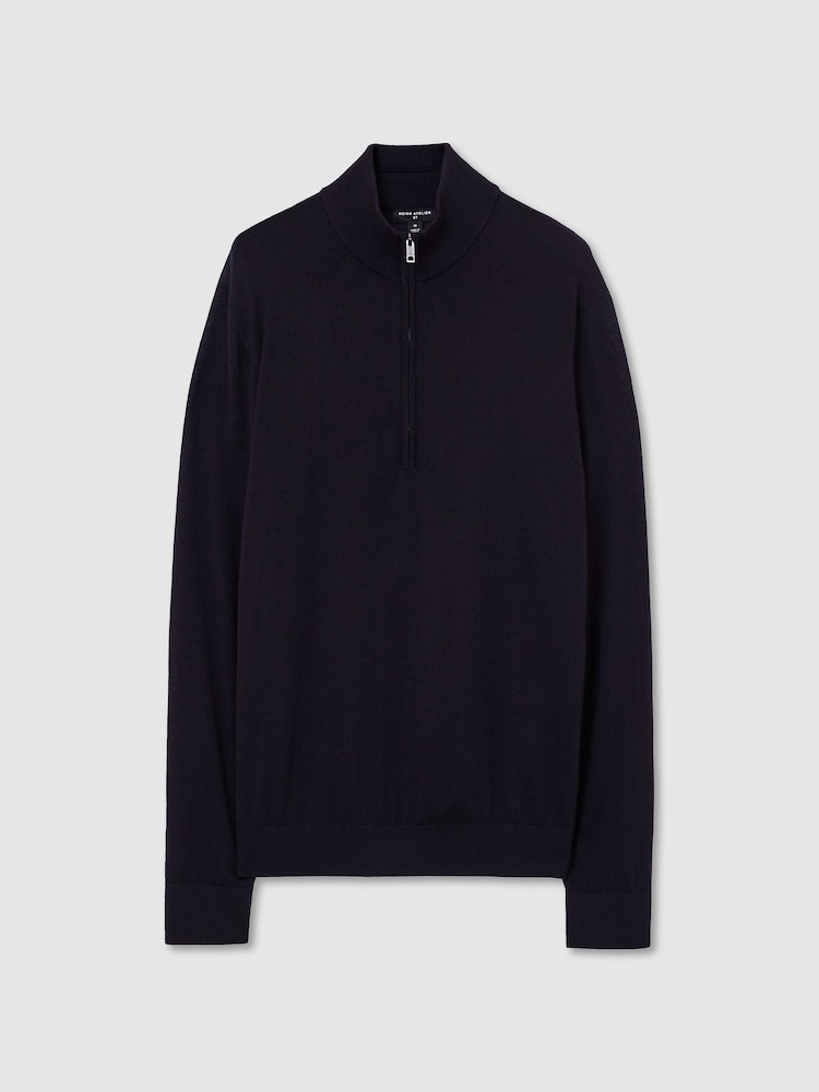 Reiss Navy Heatherton Ultra-Fine Merino Wool Quarter-Zip Jumper - Image 2 of 10 Reiss Navy Heatherton Ultra-Fine Merino Wool Quarter-Zip Jumper - Image 2 of 10