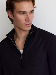 Reiss Navy Heatherton Ultra-Fine Merino Wool Quarter-Zip Jumper - Image 6 of 10