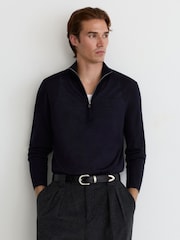 Reiss Navy Heatherton Ultra-Fine Merino Wool Quarter-Zip Jumper - Image 7 of 10