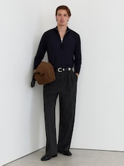 Reiss Navy Heatherton Ultra-Fine Merino Wool Quarter-Zip Jumper - Image 8 of 10