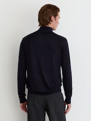 Reiss Navy Heatherton Ultra-Fine Merino Wool Quarter-Zip Jumper - Image 9 of 10