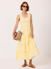 Mint Velvet Yellow Crochet Trim Tiered Midi Dress - Image 4 of 7