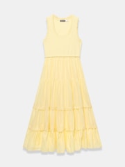 Mint Velvet Yellow Crochet Trim Tiered Midi Dress - Image 6 of 7