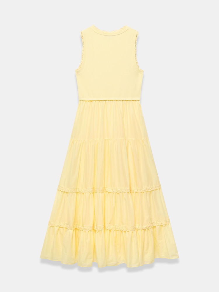 Mint Velvet Yellow Crochet Trim Tiered Midi Dress - Image 7 of 7