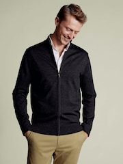 Charles Tyrwhitt Grey Pure Merino Full Zip Through Cardigan - Image 1 of 6