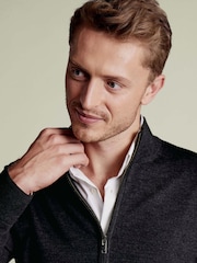 Charles Tyrwhitt Grey Pure Merino Full Zip Through Cardigan - Image 3 of 6
