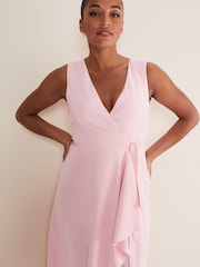 Phase Eight Pink Julissa Sleeveless Ruffle Wrap Midi Dress - Image 4 of 6