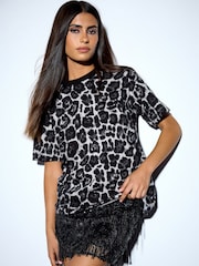 Grey Animal Print Heavyweight Crew Neck T-Shirt - Image 2 of 7