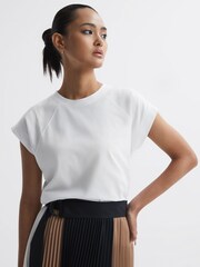 Reiss White Kelly Cotton Crew Neck Raglan Sleeve T-Shirt - Image 1 of 1