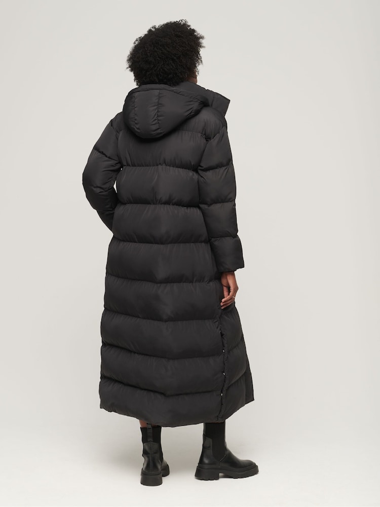 Superdry Black Maxi Hooded Puffer Coat - Image 2 of 6