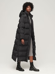 Superdry Black Maxi Hooded Puffer Coat - Image 3 of 6