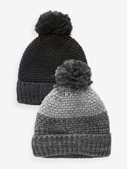 Grey/Black Texture Bobble Hat 2 Pack - Image 1 of 6