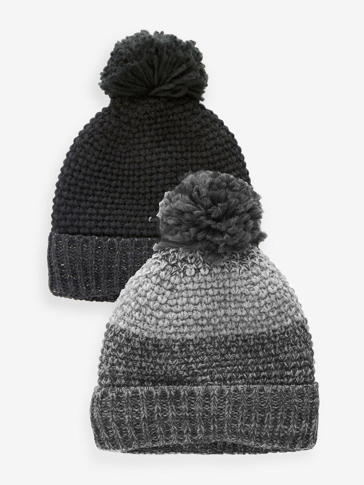 Grey/Black Texture Bobble Hat 2 Pack - Image 1 of 6