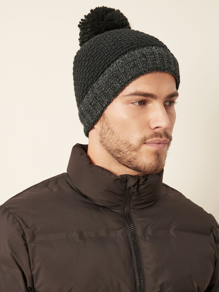 Grey/Black Texture Bobble Hat 2 Pack - Image 4 of 6
