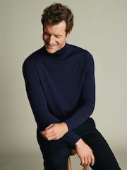 Charles Tyrwhitt Blue Pure Merino Roll Neck Jumper - Image 2 of 7