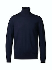 Charles Tyrwhitt Blue Pure Merino Roll Neck Jumper - Image 4 of 7