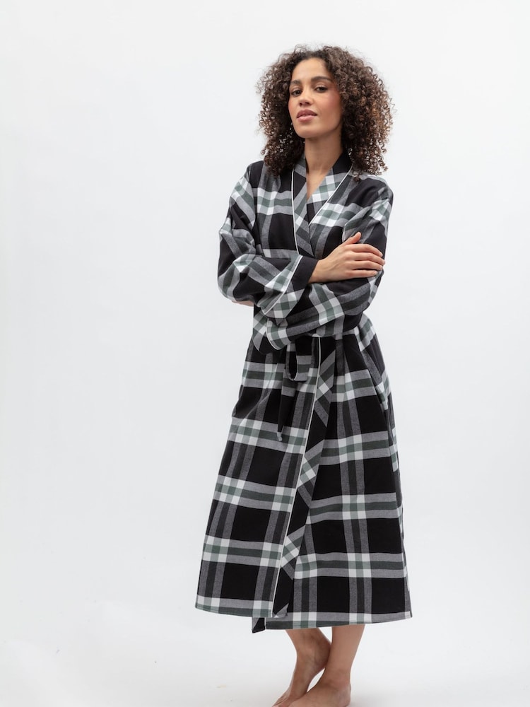 Cyberjammies Black Brushed Check Long Dressing Gown - Image 1 of 3 Cyberjammies Black Brushed Check Long Dressing Gown - Image 1 of 3