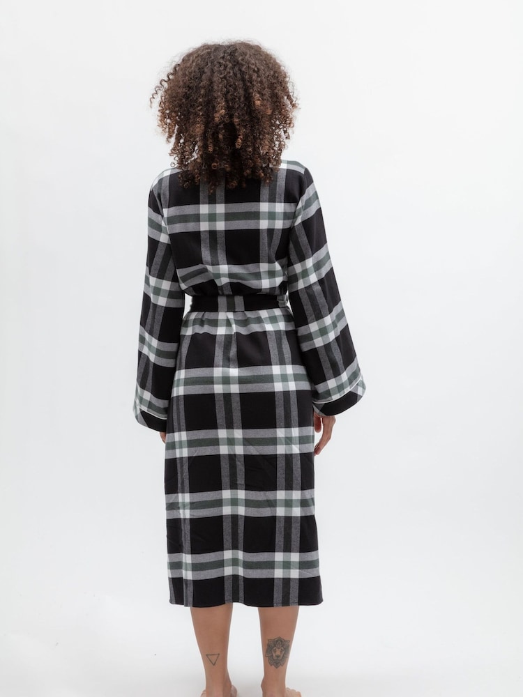 Cyberjammies Black Brushed Check Long Dressing Gown - Image 2 of 3 Cyberjammies Black Brushed Check Long Dressing Gown - Image 2 of 3