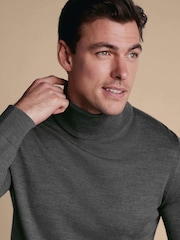 Charles Tyrwhitt Grey Pure Merino Roll Neck Jumper - Image 2 of 5